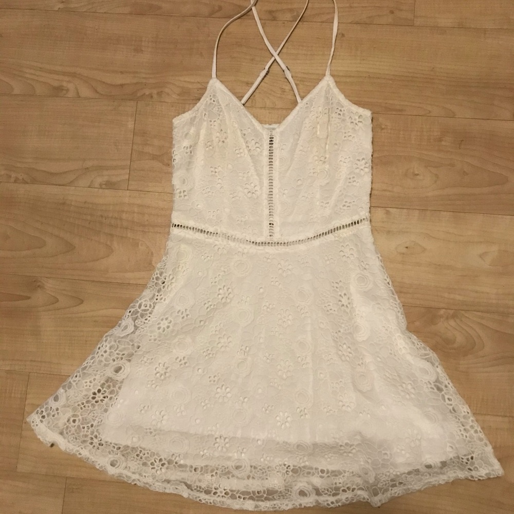 White lace cross back dress